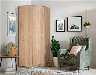 Miami Sonoma Oak Effect Corner Wardrobe: Elegant Bedroom Storage Solution - UK Luxury Furniture